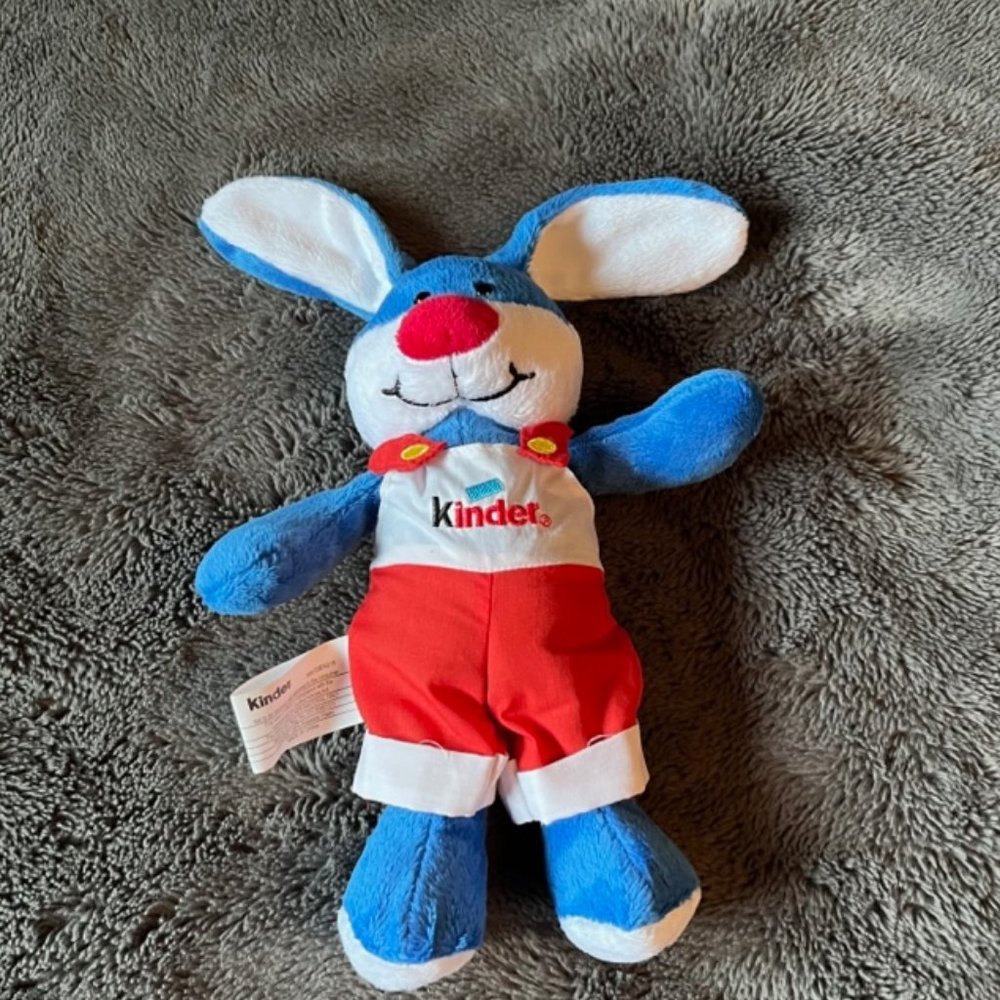 2/$40 Kinder Surprise Plush Bunny Rabbit Easter 2016 Ferrero Blue White Overalls